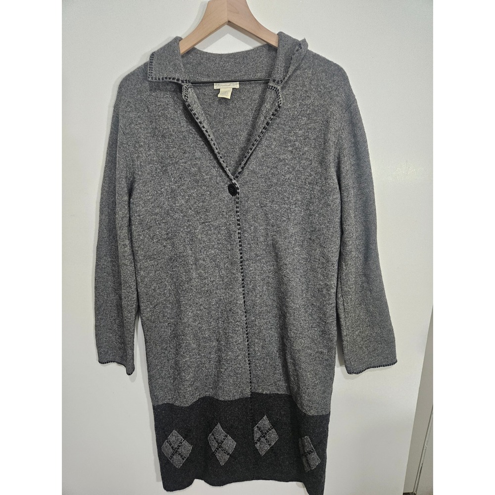 Deane‎ & White Grey 100% Lambswool Argyle Longline Button Cardigan Sweater M